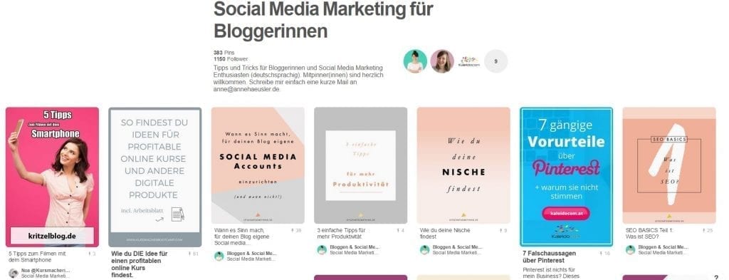 Gruppenboard Social Media Marketing für Bloggerinnen von Anne Häusler