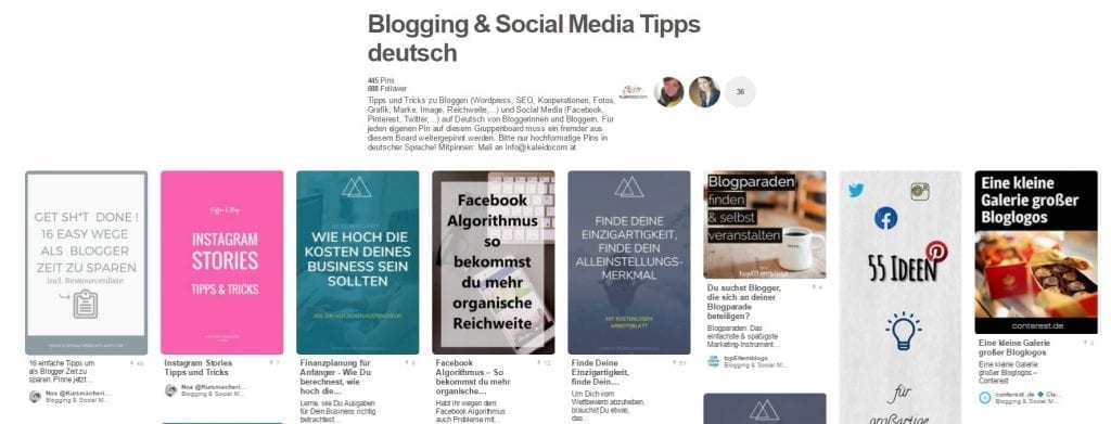 Gruppenboard von Kaleidocom Blogging & Social Media Tipps deutsch