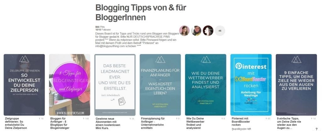 Gruppenboard Blogging Tipps von & für BloggerInnen