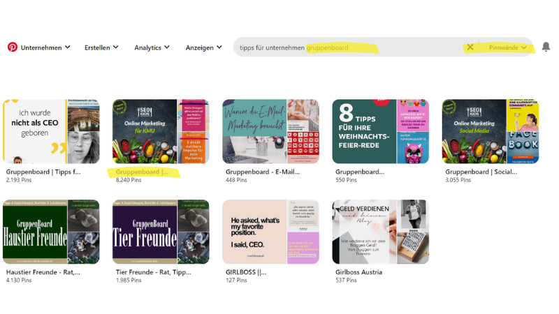 Pinterest Gruppenboards finden und richtig nutzen 4