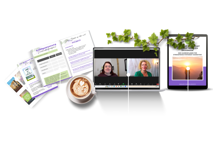 Safe Mock-up 2026 Eine flache Ebene zeigt geöffnete Arbeitsbücher, eine Tasse Kaffee, einen Laptop mit zwei Frauen bei einem Videogespräch und ein Tablet mit einem Reiseführer. Die Etiketten lauten: Vorlagen, Arbeitsmappen, Trainingsvideos, Anleitungen-perfekte Werkzeuge für Smart Pinning Sichere Arbeitsabläufe.
